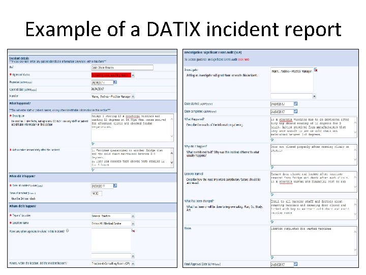 Example of a DATIX incident report 