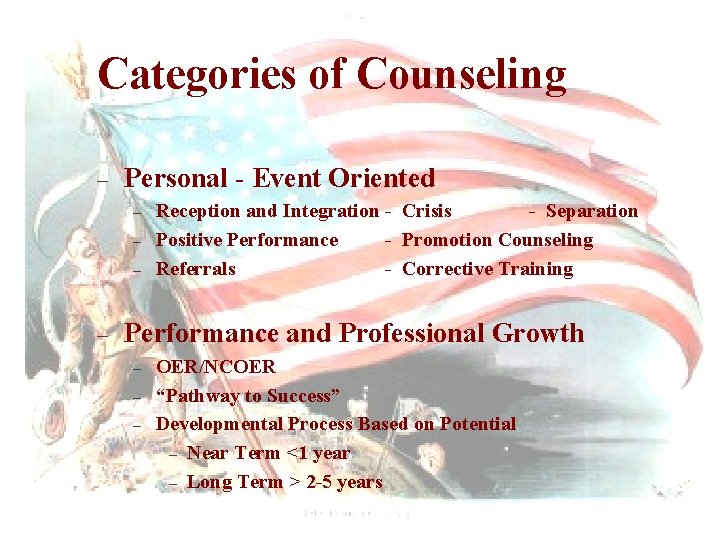 Categories of Counseling – Personal - Event Oriented – – Reception and Integration -