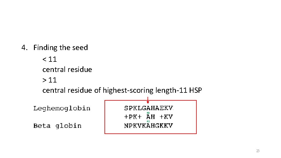 4. Finding the seed < 11 central residue > 11 central residue of highest-scoring