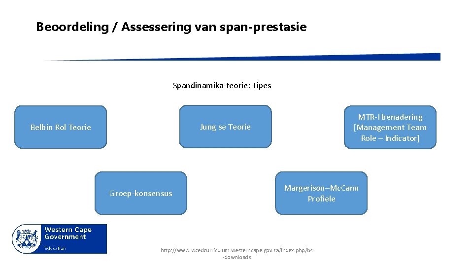 Beoordeling / Assessering van span-prestasie Spandinamika-teorie: Tipes MTR-I benadering [Management Team Role – Indicator]