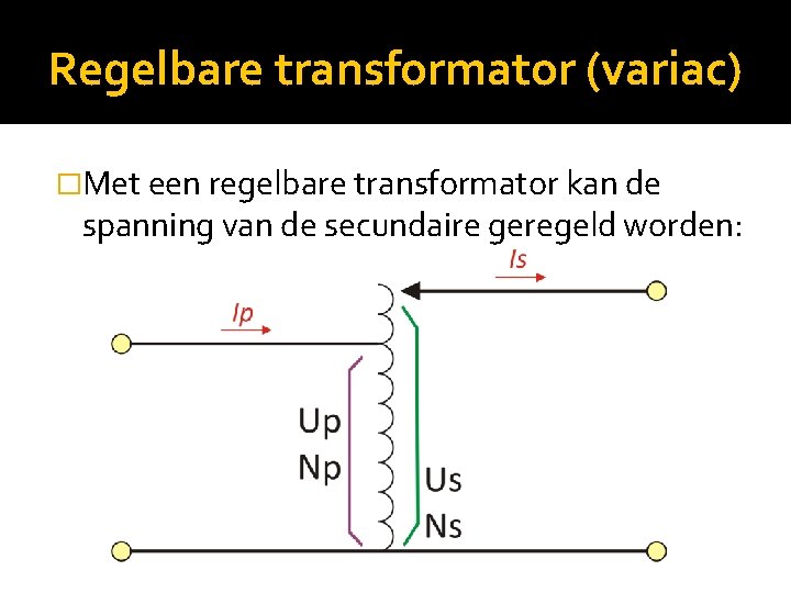 Regelbare transformator (variac) �Met een regelbare transformator kan de spanning van de secundaire geregeld