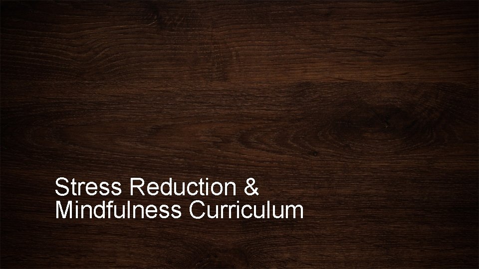 Stress Reduction & Mindfulness Curriculum 