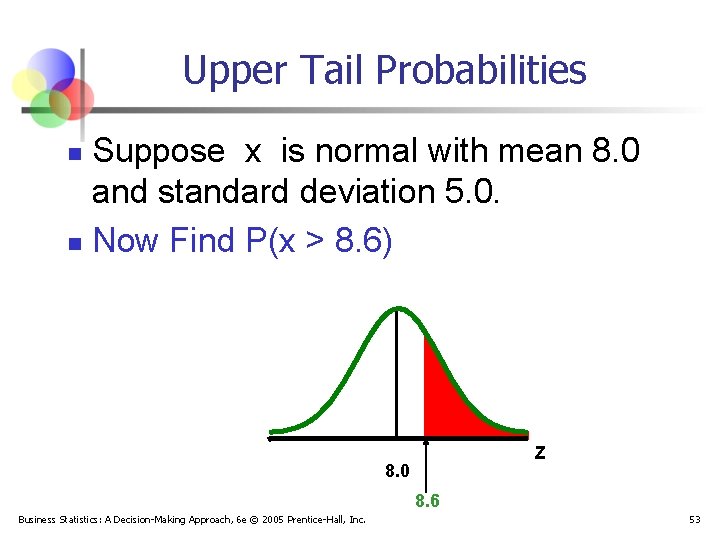 Upper Tail Probabilities Suppose x is normal with mean 8. 0 and standard deviation