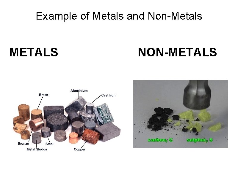 Example of Metals and Non-Metals METALS NON-METALS 