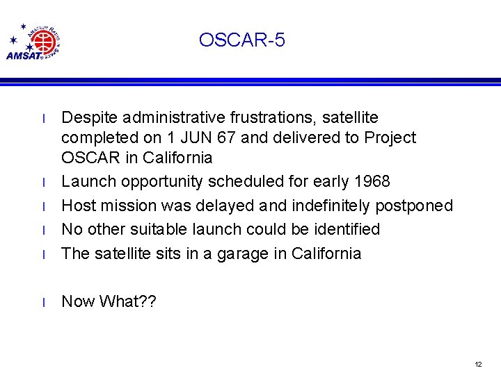 OSCAR-5 l Despite administrative frustrations, satellite completed on 1 JUN 67 and delivered to