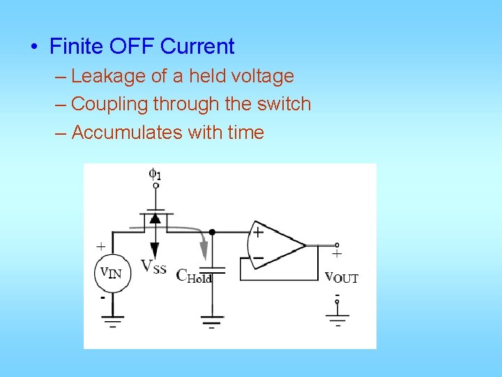  • Finite OFF Current – Leakage of a held voltage – Coupling through