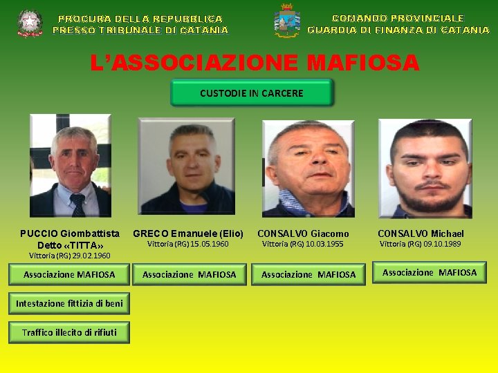 COMANDO PROVINCIALE GUARDIA DI FINANZA DI CATANIA PROCURA DELLA REPUBBLICA PRESSO TRIBUNALE DI CATANIA