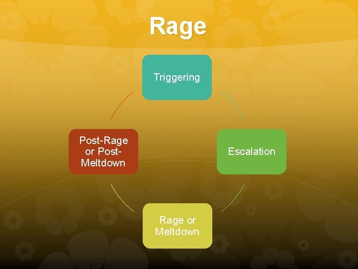 Rage Triggering Post-Rage or Post. Meltdown Escalation Rage or Meltdown 