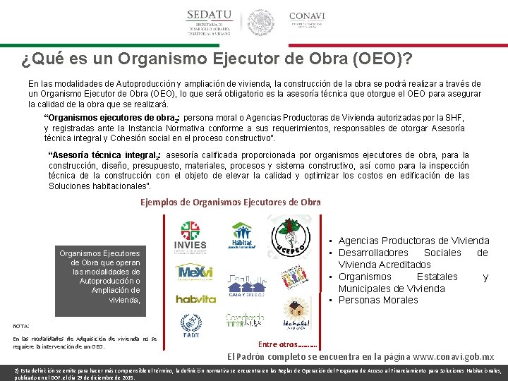 ¿Qué es un Organismo Ejecutor de Obra (OEO)? En las modalidades de Autoproducción y
