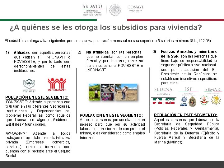 ¿A quiénes se les otorga los subsidios para vivienda? El subsidio se otorga a