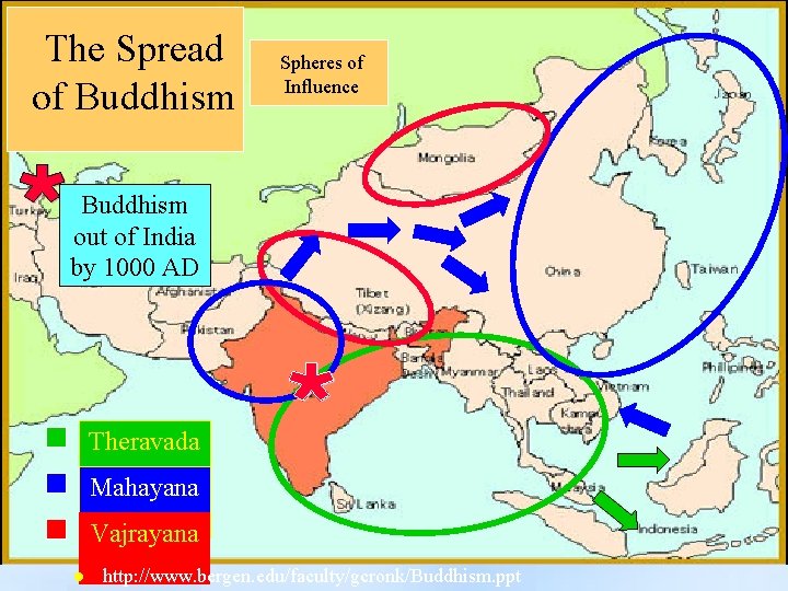 The Spread of Buddhism Spheres of Influence Buddhism out of India by 1000 AD