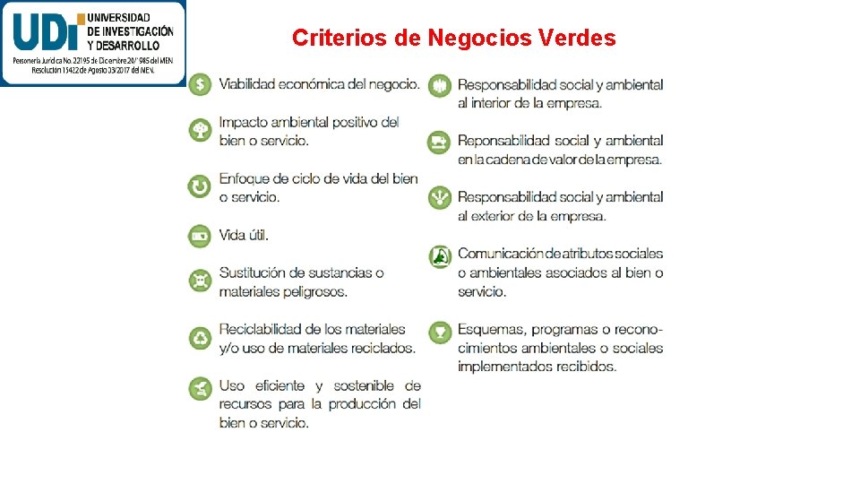 Criterios de Negocios Verdes Criterios de Negocios Verdes