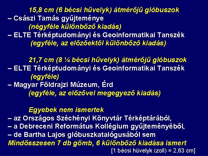 15, 8 cm (6 bécsi hüvelyk) átmérőjű glóbuszok – Császi Tamás gyűjteménye (négyféle különböző