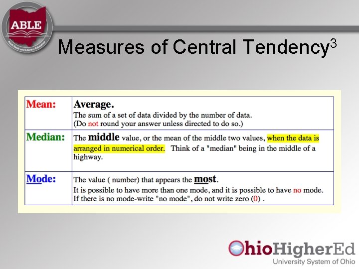 Measures of Central Tendency 3 Measures of Central Tendency 3