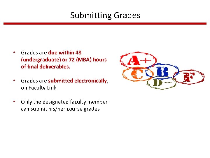 Submitting Grades • Grades are due within 48 (undergraduate) or 72 (MBA) hours of