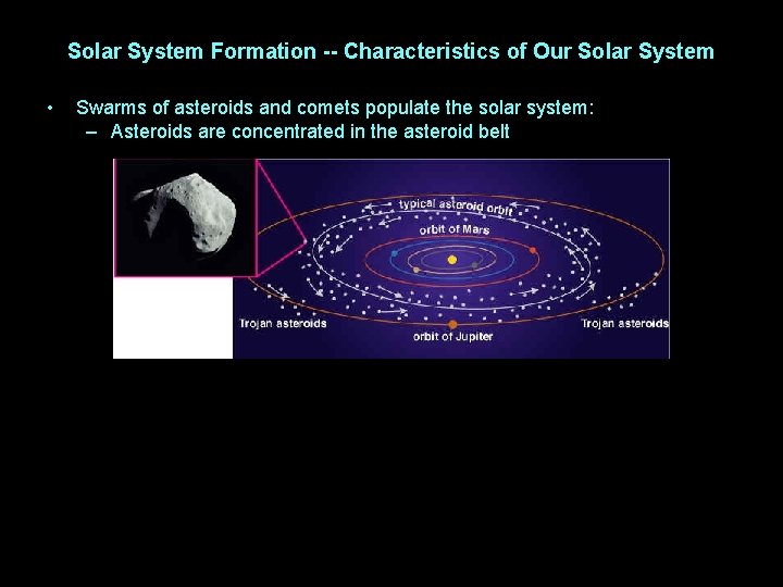 Solar System Formation -- Characteristics of Our Solar System • Swarms of asteroids and