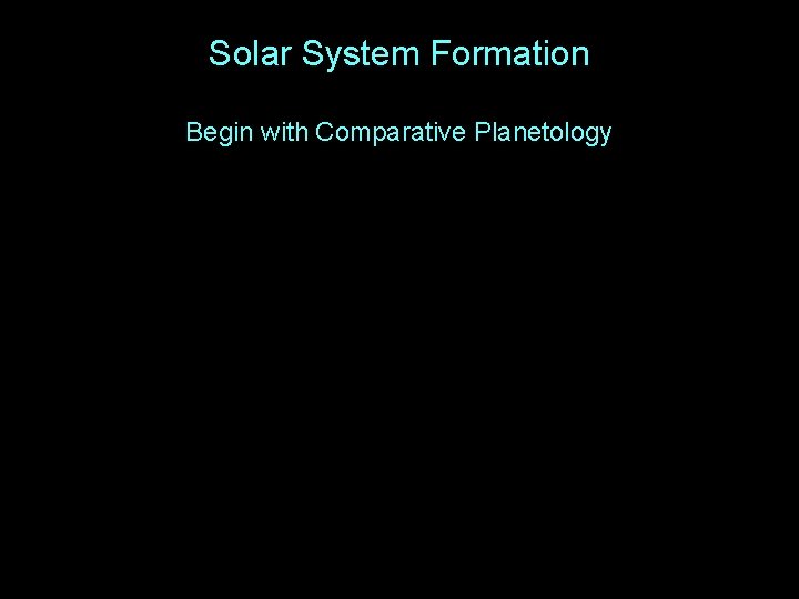 Solar System Formation Begin with Comparative Planetology 