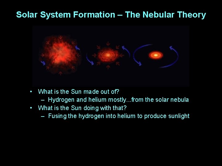 Solar System Formation – The Nebular Theory • What is the Sun made out