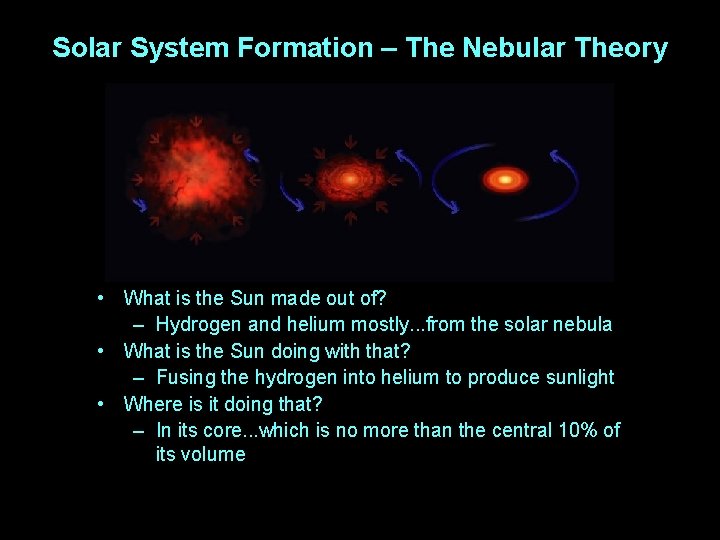 Solar System Formation – The Nebular Theory • What is the Sun made out