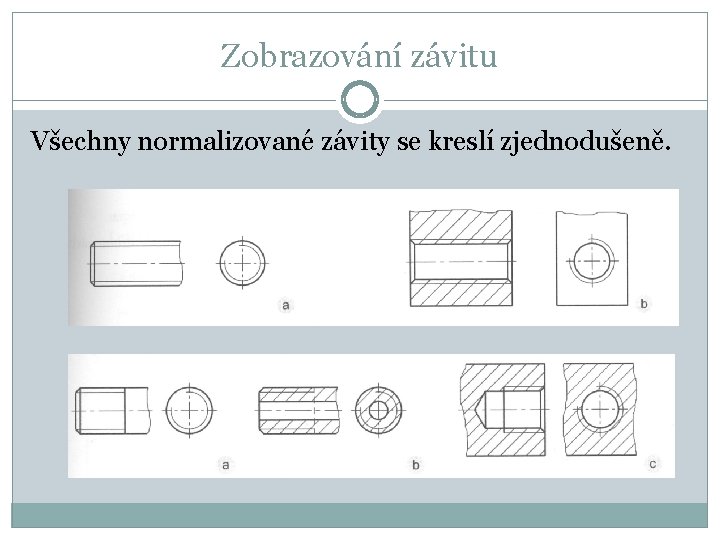 Zobrazování závitu Všechny normalizované závity se kreslí zjednodušeně. 