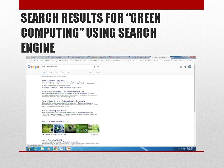 SEARCH RESULTS FOR “GREEN COMPUTING” USING SEARCH ENGINE 