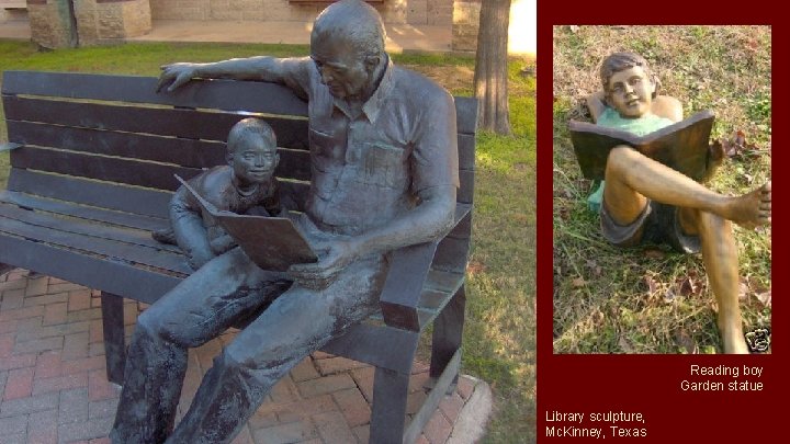 Reading boy Garden statue Library sculpture, Mc. Kinney, Texas 