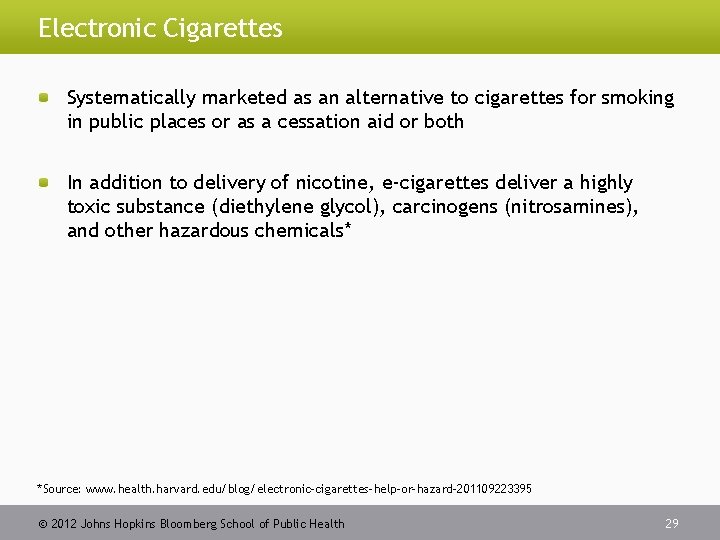 Electronic Cigarettes Systematically marketed as an alternative to cigarettes for smoking in public places