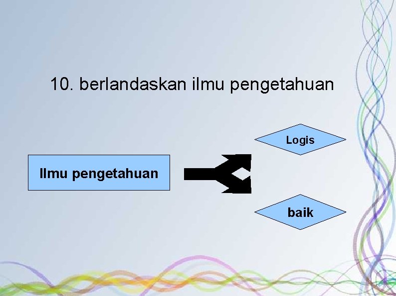 10. berlandaskan ilmu pengetahuan Logis Ilmu pengetahuan baik 