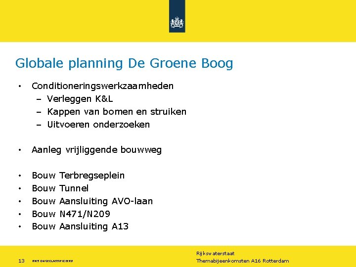 Globale planning De Groene Boog • Conditioneringswerkzaamheden – Verleggen K&L – Kappen van bomen