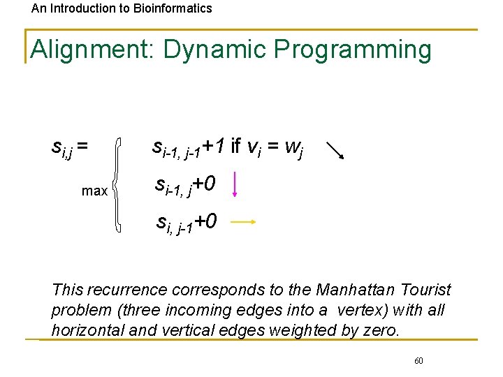 An Introduction to Bioinformatics Alignment: Dynamic Programming si, j = max si-1, j-1+1 if