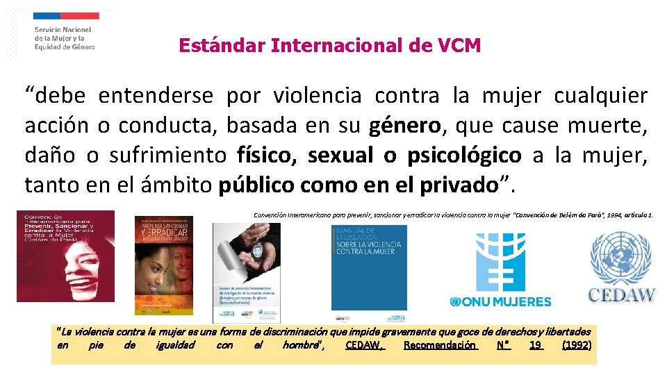Estándar Internacional de VCM “debe entenderse por violencia contra la mujer cualquier acción o