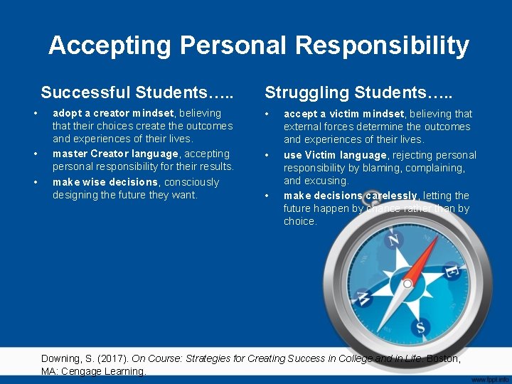 Accepting Personal Responsibility Successful Students…. . • • • adopt a creator mindset, believing