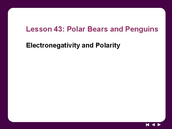 Lesson 43: Polar Bears and Penguins Electronegativity and Polarity 