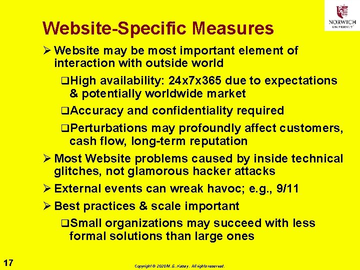 Website-Specific Measures Ø Website may be most important element of interaction with outside world