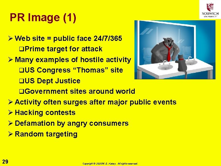 PR Image (1) Ø Web site = public face 24/7/365 q. Prime target for