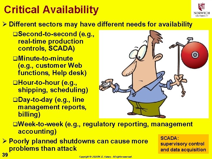 Critical Availability Ø Different sectors may have different needs for availability q. Second-to-second (e.