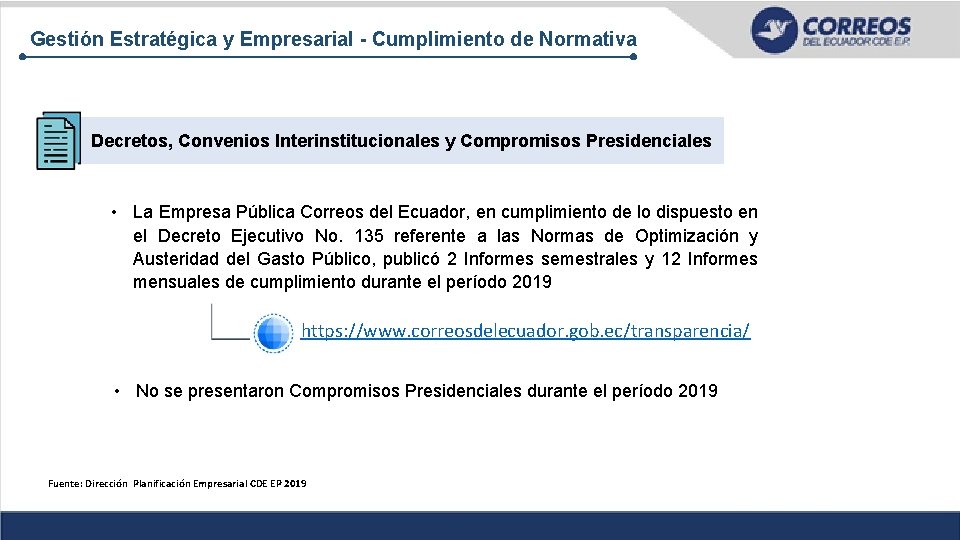 Gestión Estratégica y Empresarial - Cumplimiento de Normativa Decretos, Convenios Interinstitucionales y Compromisos Presidenciales