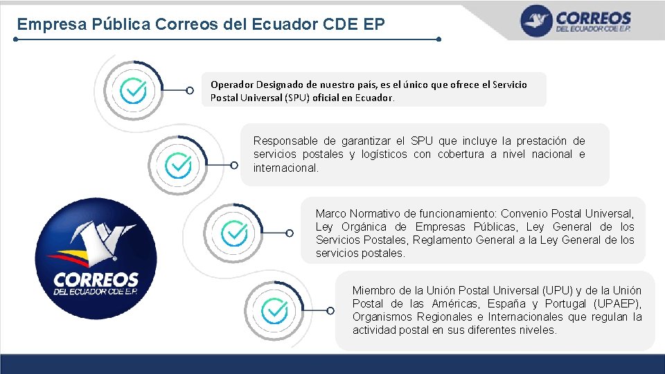 Empresa Pública Correos del Ecuador CDE EP Operador Designado de nuestro país, es el