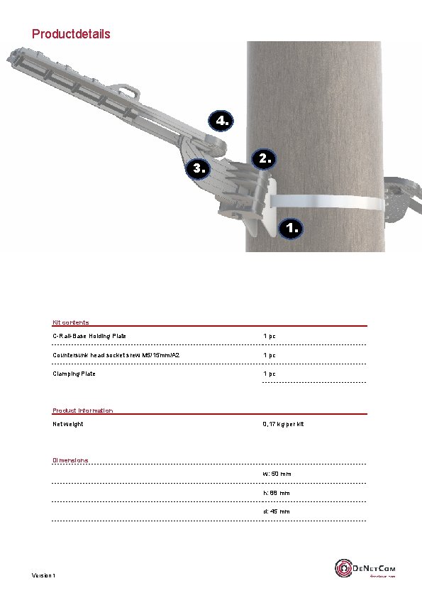 Productdetails 4. 3. 4. 2. 1. Kit contents C-Rail-Base Holding Plate 1 pc Countersunk