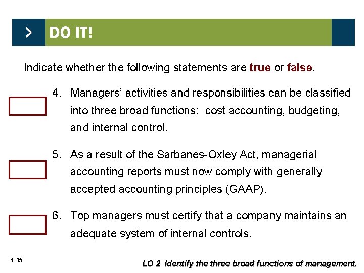 Indicate whether the following statements are true or false. 4. Managers’ activities and responsibilities