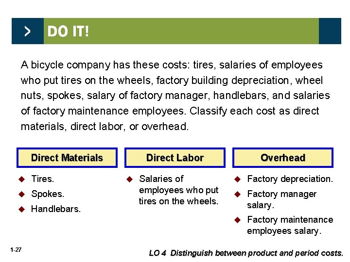 A bicycle company has these costs: tires, salaries of employees who put tires on