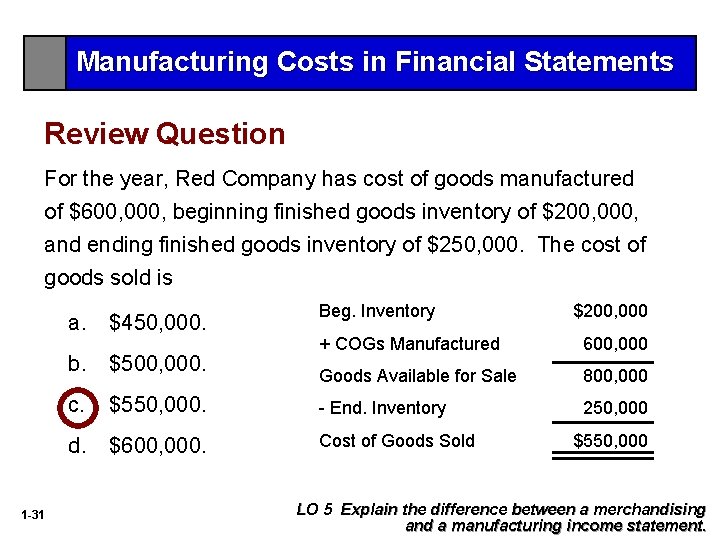 Manufacturing Costs in Financial Statements Review Question For the year, Red Company has cost