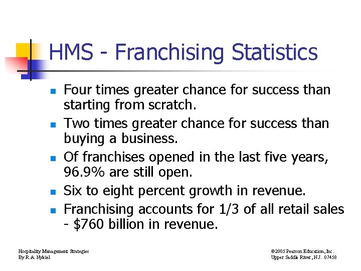HMS - Franchising Statistics n n n Four times greater chance for success than