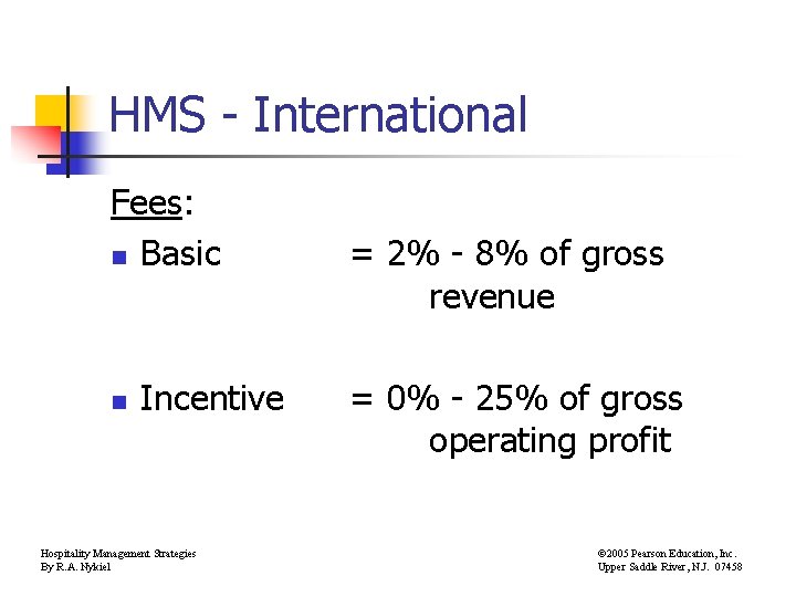 HMS - International Fees: n Basic n Incentive Hospitality Management Strategies By R. A.