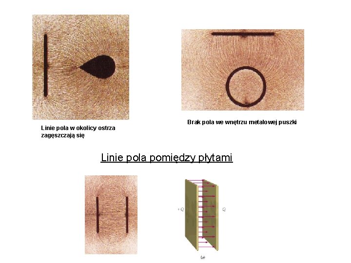 Linie pola w okolicy ostrza zagęszczają się Brak pola we wnętrzu metalowej puszki Linie