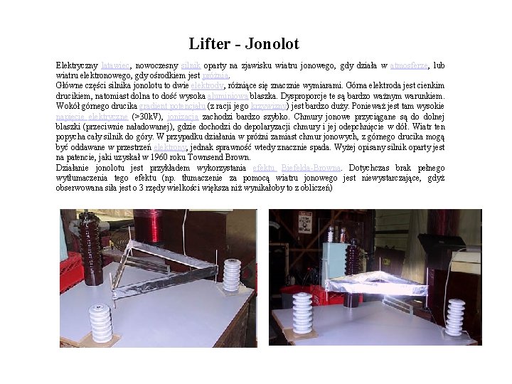 Lifter - Jonolot Elektryczny latawiec, nowoczesny silnik oparty na zjawisku wiatru jonowego, gdy działa