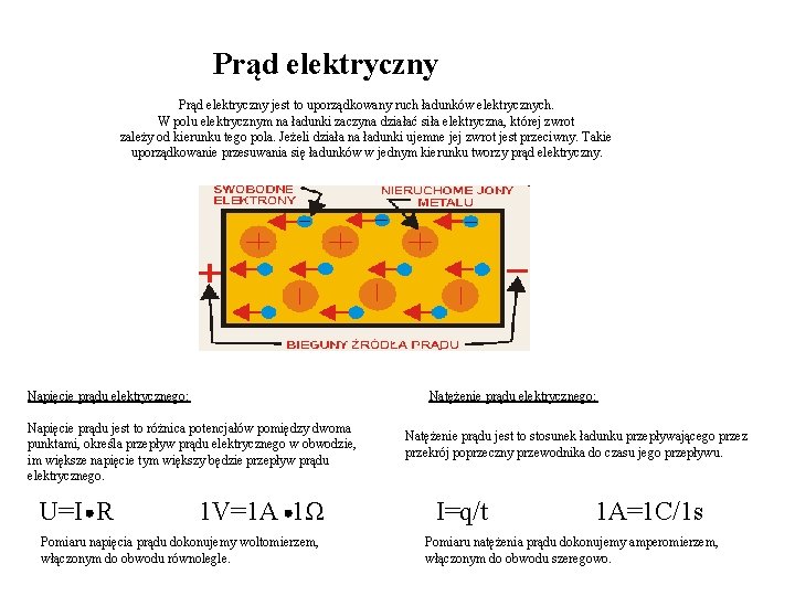 Prąd elektryczny jest to uporządkowany ruch ładunków elektrycznych. W polu elektrycznym na ładunki zaczyna