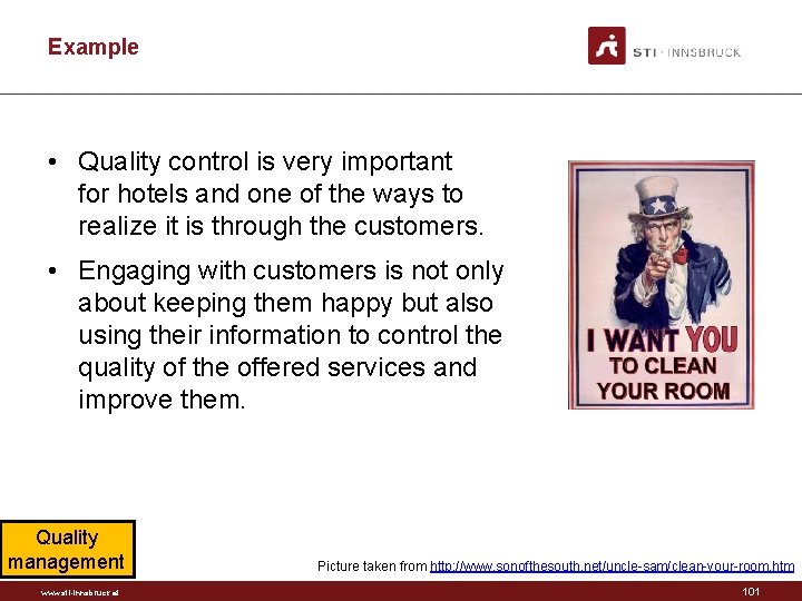 Example • Quality control is very important for hotels and one of the ways