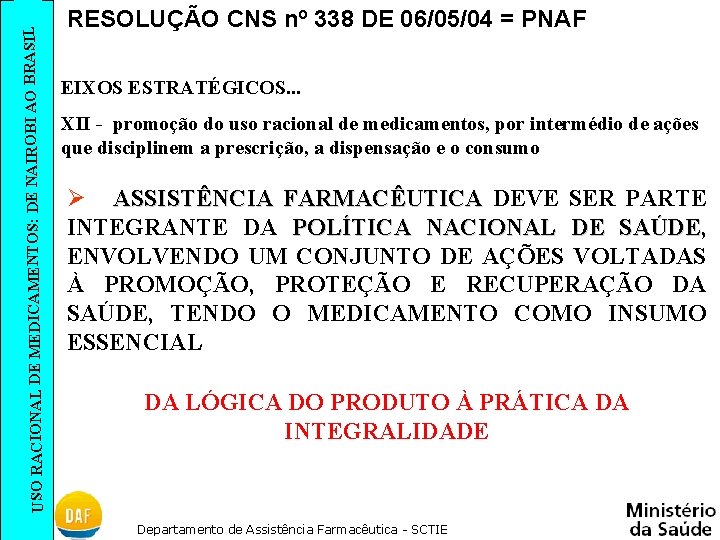 SIL USO RACIONAL DE MEDICAMENTOS: DE NAIROBI AO BRA RESOLUÇÃO CNS nº 338 DE