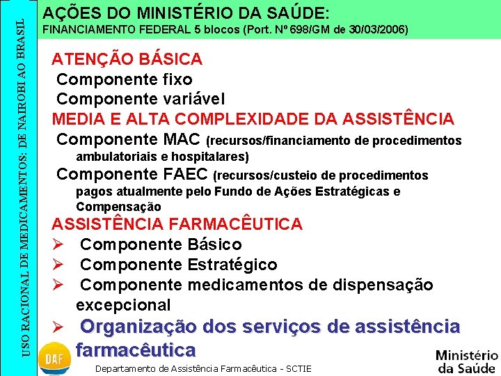 SIL USO RACIONAL DE MEDICAMENTOS: DE NAIROBI AO BRA AÇÕES DO MINISTÉRIO DA SAÚDE: